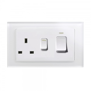 Crystal 45A DP Cooker & 13A Socket White Glass